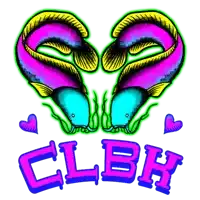 a logo for a club called clbk with two fish and hearts