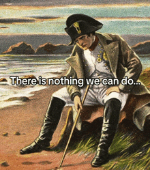 a painting of a man sitting on a rock with the words " there is nothing we can do " above him