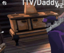 a cartoon character is standing in front of a stove with the words tv / daddy written on the bottom