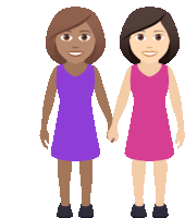 a couple of women holding hands with one wearing a purple dress