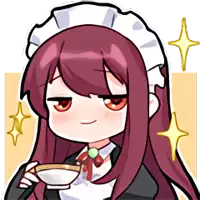 a cartoon girl in a maid outfit is holding a cup of tea