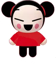 a cartoon character with black ears and a red shirt