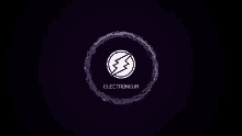 a logo for electroneum with a lightning bolt inside of a purple circle