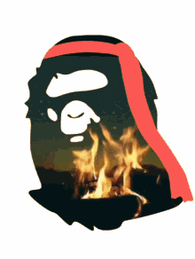 a silhouette of a man with a red scarf around his head