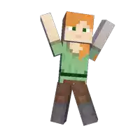 a minecraft character with a green shirt and brown pants is holding a sword