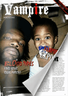 a vampire magazine with a picture of a man and child