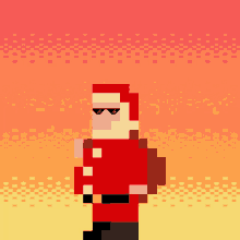 a pixel art drawing of santa claus wearing sunglasses