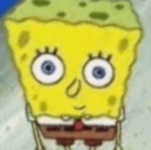 a close up of a spongebob squarepants character with big eyes .