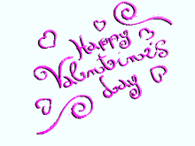 a pink valentine 's day greeting with hearts and swirls on a white background