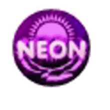 a purple and black circle with the word neon in the middle .