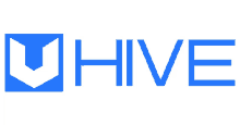 a blue and white logo for hive with a blue square