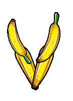 a cartoon drawing of two bananas forming the letter v