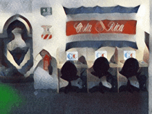 a painting of people sitting in front of computers with a costa rica flag in the background