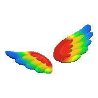 a pair of rainbow colored wings are against a white background