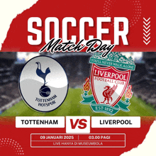 soccer match day poster for tottenham vs liverpool on january 9th