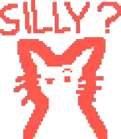 a pixel art of a cat with the word silly written above it