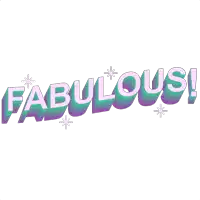 the word fabulous is on a white background with purple and green letters