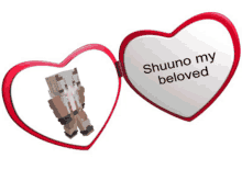 a heart shaped picture frame with the words shuuno my beloved