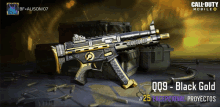 a call of duty mobile advertisement with a black gold gun