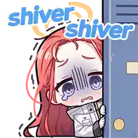 a cartoon of a girl peeking out of a locker with the words `` shiver shiver '' written above her .