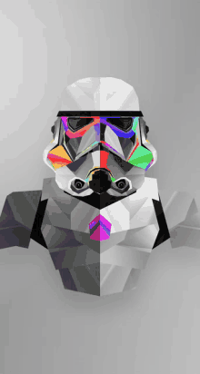 a storm trooper with a colorful helmet on