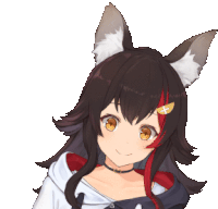 a close up of a girl with fox ears and a choker