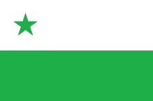 a green and white flag with a green star in the center