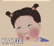 a cartoon drawing of katie with two pigtails