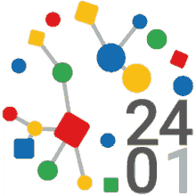 a colorful logo with the numbers 24 and 01 on it