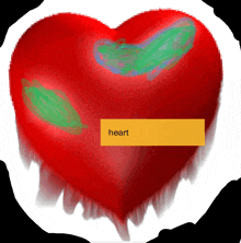 a drawing of a red heart with a yellow sticker that says heart