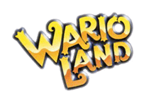 a yellow and orange logo for wario land on a white background