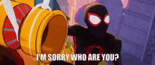 a cartoon of spider-man saying `` i 'm sorry who are you '' .