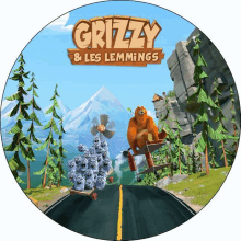 a poster for grizzly and les lemmings shows a bear riding a skateboard