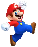 a mario cartoon character is jumping in the air with his fist in the air