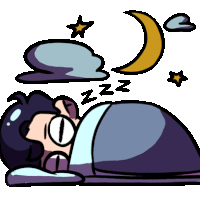 a cartoon of a person sleeping with a crescent moon and stars above