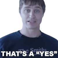 a man wearing a shirt that says " that 's a yes "