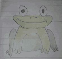 a child 's drawing of a frog with a smile on its face