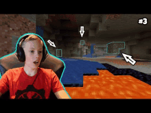 a boy wearing headphones is playing a video game in a cave .