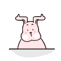 a cartoon illustration of a pink bunny rabbit sticking its head out of a hole in the wall .