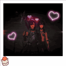 a picture of two women with hearts around their heads