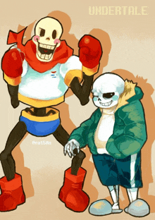 a drawing of papyrus and sans with the word undertale above them