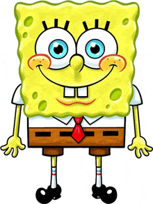 a cartoon drawing of spongebob wearing a tie and shorts