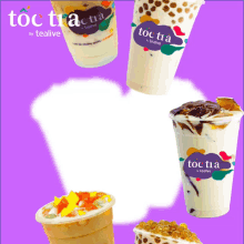 a purple background with four cups of toc tra by tealive