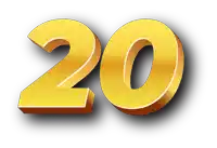 the number 20 is displayed in gold letters on a white background