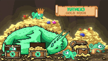 a pixel art drawing of a chameleon named kango gold rush