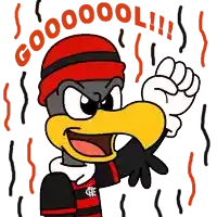 a cartoon character with a red hat and gloves says goooool