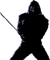 a silhouette of a person holding a stick in their hand