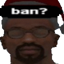 a man with glasses and a beard is wearing a santa hat and a band on his head that says ban ?