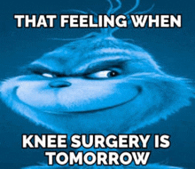 a grinch meme that says that feeling when knee surgery is tomorrow