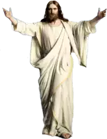 a statue of jesus with his arms outstretched against a white background